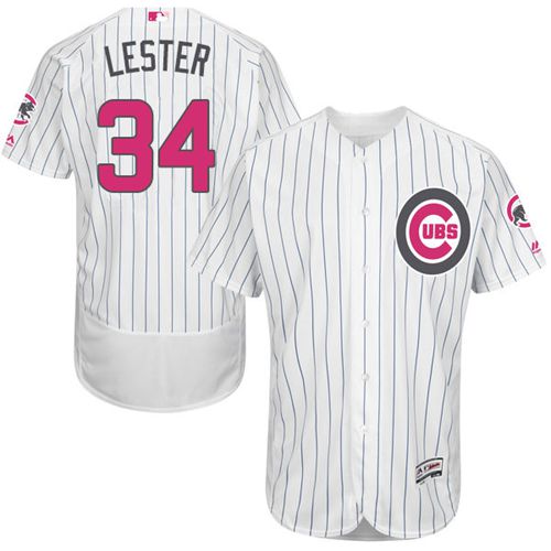 Cubs #34 Jon Lester White(Blue Strip) Flexbase Authentic Collection Mother's Day Stitched MLB Jersey